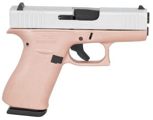 Glock UX4350204RGFCSS G43  Slim Sub-Compact Frame 9mm Luger 10+1 3.41" Black GMB Barrel, Crushed Silver Serrated Steel Slide, Rose Gold Polymer Frame w/Beavertail, Textured Polymer Grip, Ambidextrous