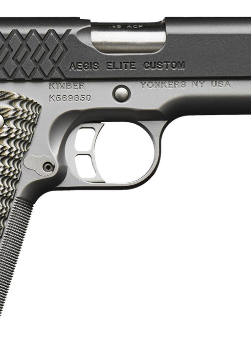 Kimber Mfg, Inc 3000350 Aegis Elite Custom 9mm Luger 9+1 5" Stainless Match Grade Barrel, KimPro II Black Serrated Stainless Steel Slide, Satin Silver Stainless Steel Frame w/Beavertail, G10 Grip