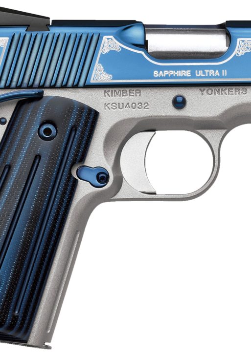 Kimber Mfg, Inc 3200273 Ultra II  9mm Luger 8+1 3" Stainless Match Grade Barrel, Engraved Sapphire Blue PVD Serrated Stainless Steel Slide, Satin Silver Aluminum Frame w/Beavertail, G10 Grip