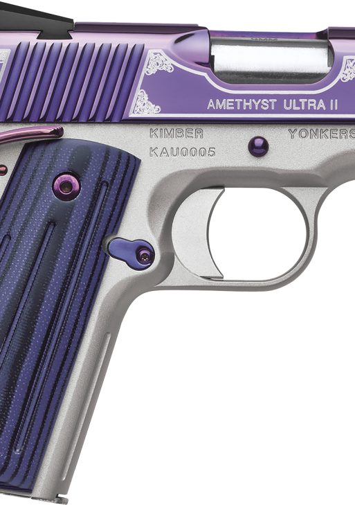 Kimber Mfg, Inc 3200363 Ultra II  45 ACP 7+1 3" Stainless Match Grade Barrel, Engraved Purple Amethyst PVD Serrated Stainless Steel Slide, Satin Silver Aluminum Frame w/Beavertail, G10 Grip