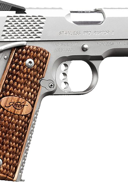 Kimber Mfg.,inc 3200195 Stainless Pro Raptor II 45ACP 8+1 4" Stainless Steel Slide Satin Silver Zebrawood w/ Scale Pattern and Kimber Logo Grip