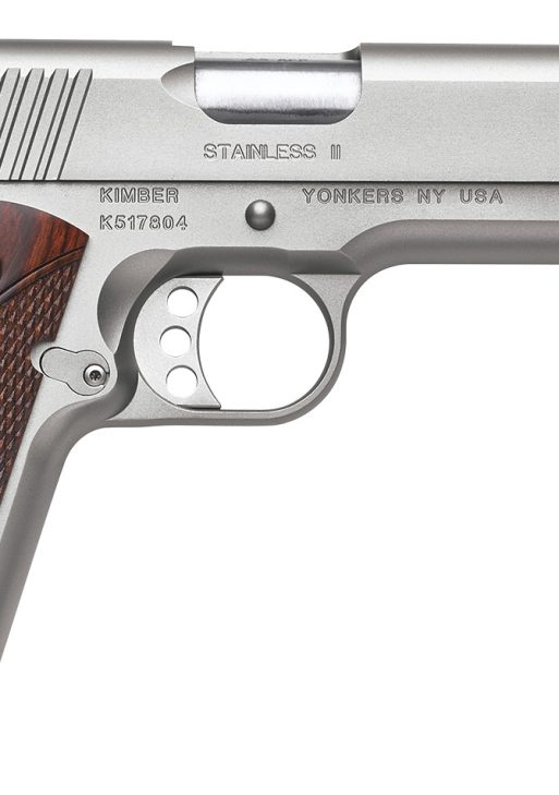 Kimber Mfg, Inc 3200328 Stainless II  Full Size Frame 45 ACP 7+1 5" Stainless Match Grade Barrel, Satin Silver Serrated Stainless Steel Slide & Frame w/Beavertail, Rosewood Grip