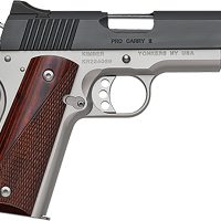Kimber Mfg, Inc 3200320 Pro Carry II  45 ACP 7+1 4" Stainless Match Grade Barrel, Matte Black Brushed Serrated Steel Slide, Satin Silver Aluminum Frame w/Beavertail, Rosewood Grip