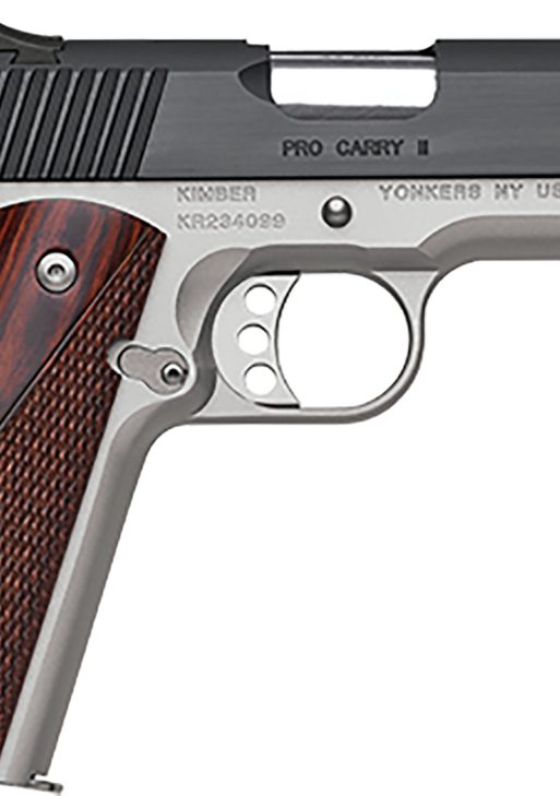 Kimber Mfg, Inc 3200320 Pro Carry II  45 ACP 7+1 4" Stainless Match Grade Barrel, Matte Black Brushed Serrated Steel Slide, Satin Silver Aluminum Frame w/Beavertail, Rosewood Grip