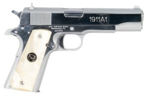 Iver Johnson Arms 1911A138CHRWP   38 Super 8+1 5" Stainless Steel Barrel, Bright Polish Chrome Serrated Stainless Steel Slide, Pearl Grips