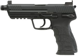 HK 81001117 HK45 V1 .45 ACP 10+1 4.46" Black Threaded Barrel, Black Cerakote Serrated Steel Slide, Black Polymer Frame w/Picatinny Rail, Ambidextrous