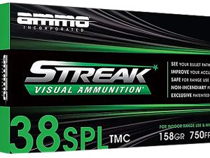 Ammo Inc 38158TMCSTRKGRN50 Streak Visual (GREEN)  38Special 158gr Total Metal Case 50 Per Box/20 Case