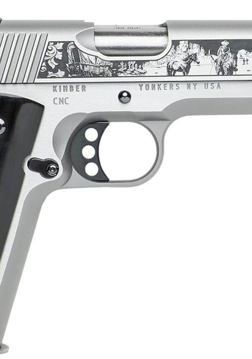 Cnc Firearms CNCWESTSPIRIT Kimber 1911 Western Spirit 45 ACP 7+1 5" Stainless Steel Barrel, Serrated w/Engraved Scrollwork Slide, Black Buffalo Horn Grip