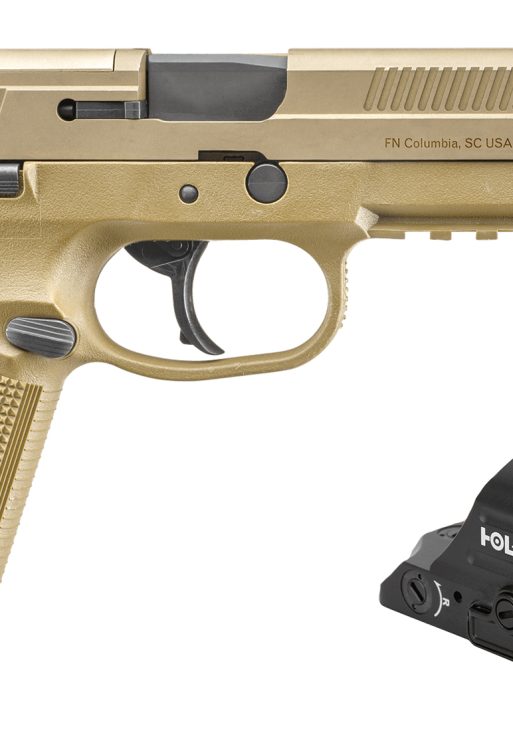 FN 66102270 FNX w/Optic 45 ACP 15+1 5.30" Black Steel Threaded Barrel, Flat Dark Earth Optic Ready/Serrated Stainless Steel Slide & Polymer Frame w/Picatinny Rail, Holosun 407C Red Dot, Ambidextrous
