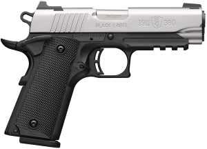 Browning 051121492 1911-380  Compact 380 ACP 8+1 3.63" Stainless Steel Barrel, Satin Stainless Steel Serrated Slide, Matte Black Aluminum Frame w/Picatinny Rail, Black Polymer Grip