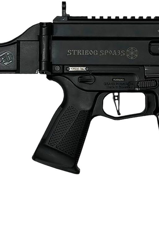 Grand Power 810091152836 Stribog SP9A35S 9mm Luger 30+1 8" Black Picatinny Rail Receiver, SB Tactical Brace, Black Polymer Grip
