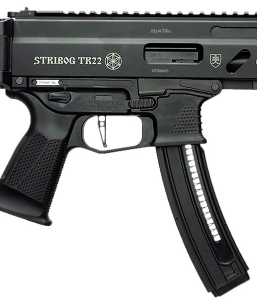 Grand Power 197892004817 TR22 Stribog 22 LR 25+1 10" Black Threaded Barrel, Black Hardcoat Anodize Receiver w/Picatinny Rail, Black SB Tactical Brace, Black Polymer Grip, Ambidextrous