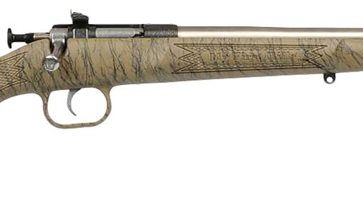 Crickett KSA2443 Gen2  Youth 22 LR 1rd 16.13" Stainless Single Shot Barrel, Stainless Steel Receiver, Tan w/Black Webbing Fixed Synthetic Stock
