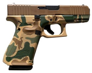 Glock PA195S204DHG G19 Gen5 Compact Frame 9mm Luger 15+1 4.02" Black GMB Barrel, Vintage Camo Brown cerakote Serrated Steel Slide, Camo Polymer Frame w/Picatinny Rail & Grip, Ambidextrous