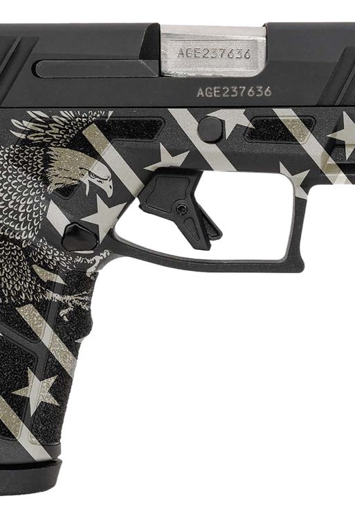 Taurus 1-GX2931-10EN1 GX2  Compact Frame 9mm Luger 10+1 3.38" Stainless Steel Barrel, Matte Black Serrated Alloy Steel Slide, Black w/Eagle, Stars & Stripes Polymer Frame w/Accessory Rail