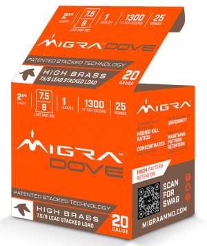 Migra Ammunitions M20LF7.5-9  Dove 20Gauge 2 3/4" 1oz 7.5/9Shot 25 Per Box/10 Case