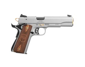 ATI GSG2210M1911AN15 GSG 1911 15 Year Anniversary Edition Full Size Frame 22 LR 10+1 5" Black Threaded Barrel, Frost Gray Serrated Slide, Frost Gray w/Gold Accents Zinc Alloy Frame, Light Wood Grip