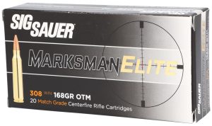 Sig Sauer E308M120 Marksman Elite  308 Win 168 gr Open Tip Match 20 Per Box/ 25 Case