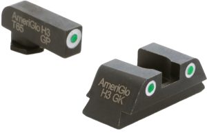 AmeriGlo GL430 Classic Tritium Sight Set for Glock  Green Tritium White Outline Front Sight-Green Tritium White Outline Rear Sight
