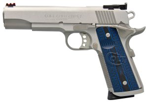 Colt Mfg O5070XE Gold Cup Trophy 45 ACP 8+1 5" Steel Barrel,  Stainless Steel Serrated Slide & Frame w/Beavertail, Competition Blue G10 Grips, Right Hand