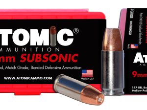 Atomic Ammunition 00438 Pistol Subsonic 9mmLuger 147gr Bonded Match Hollow Point 50 Per Box/10 Case