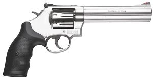Smith & Wesson 164198 Model 686 Plus 357 Mag or 38 S&W Spl +P  Stainless Steel 6" Barrel & 7rd   Cylinder, Satin Stainless Steel L-Frame, Red Ramp Front/White Outline Rear Sights, Internal Lock