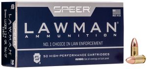 Speer 53824 Lawman Training Clean-Fire 9mmLuger 124gr Total Metal Jacket Round Nose 50 Per Box/20 Case