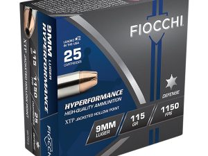 Fiocchi 9XTP25 Hyperformance  9mmLuger 115gr Hornady XTP Hollow Point 25 Per Box/20 Case