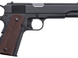 Auto-Ordnance 1911BKO9 1911 A1 GI Spec 9mm Luger 9+1, 5" Stainless Steel Barrel, Matte Black Serrated Carbon Steel Slide & Frame w/Beavertail, Brown Checkered Polymer Grip