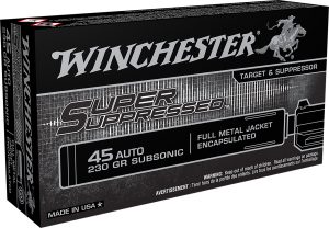 Winchester Ammo SUP45 Super Suppressed  45ACP Subsonic 230gr Encapsulated Full Metal Jacket 50 Per Box/10 Case