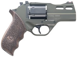 Chiappa Firearms CF340285 Rhino 30SAR *CA Compliant Small Frame 357 Mag 6 Shot, 3" Green Cerakote Steel Barrel, Blued Steel Cylinder, Green Cerakote Aluminum Frame, Walnut Grip, Exposed Hammer