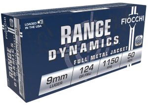 Fiocchi 9APB Range Dynamics  9mmLuger 124gr Full Metal Jacket 50 Per Box/20 Case