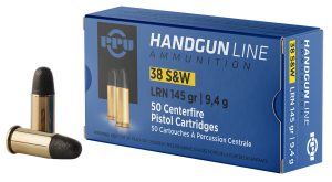 PPU PPH38SW Handgun  38S&W 145gr Lead Round Nose 50 Per Box/20 Case