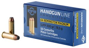 PPU PPH44MF Handgun  44RemMag 300gr Semi Jacketed Flat Point 50 Per Box/10 Case