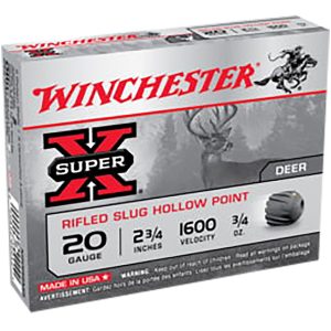 Winchester Ammo X20RSM5VP Super X  20Gauge 2.75" 3/4oz Rifled Slug Shot 15 Per Box/10 Case