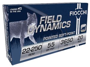 Fiocchi 22250B Field Dynamics  22-250Rem 55gr Pointed Soft Point 20 Per Box/10 Case