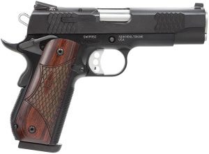 Smith & Wesson 108483 1911 E-Series 45 ACP 7+1/8+1, 4.25" Stainless Steel Barrel, Black Serrated Stainless Steel Slide, Black Aluminum Frame w/Beavertail, Round Butt Laminate Wood Grip
