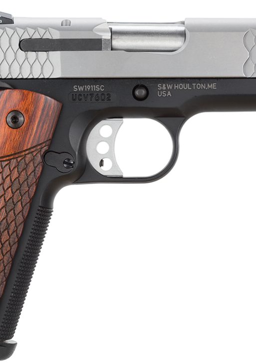 Smith & Wesson 108485 1911 E-Series 45 ACP  4.25" Barrel 8+1, Black Round Butt Scandium Frame, Satin Stainless Steel Slide, Laminate Wood Grip, Manual Grip & Thumb Safety