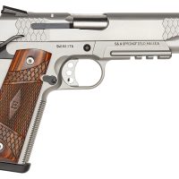 Smith & Wesson 108411 1911 E-Series 45 ACP  5" Barrel 8+1, Satin Stainless Steel Frame & Slide, Laminate Wood E Series Grip, Tactical Accessory Rail, Manual Grip & Thumb Safety