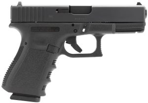 Glock PI1950201 G19 Gen3  *CA Compliant Compact 9mm Luger 10+1 4.02" Black Steel Barrel, Matte Black Serrated Slide, Black Polymer Frame w/Accessory Rail, Black Finger Grooved Polymer Grip