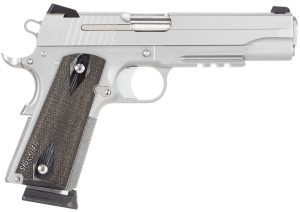 Sig Sauer 1911R45SSSCA 1911 Full Size *CA Compliant 45 ACP Caliber with 5" Barrel, 8+1 Capacity, Overall Stainless Steel Finish, Picatinny Rail/Beavertail Frame, Serrated Slide & Blackwood Grip