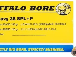 Buffalo Bore Ammunition 20B20 Heavy Strictly Business 38Special +P 125gr Jacket Hollow Point 20 Per Box/12 Case