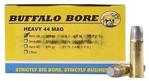 Buffalo Bore Ammunition 4A20 Heavy Strictly Business 44Rem Mag 305gr Hard Cast Lead Flat Nose 20 Per Box/12 Case