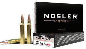 Nosler 60011 Match Grade  223Rem 77gr Custom Competition Hollow Point Boat Tail 20 Per Box/20 Case