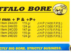 Buffalo Bore Ammunition 24A20 Personal Defense Strictly Business 9mmLuger +P+ 115gr Jacket Hollow Point 20 Per Box/12 Case