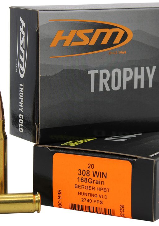 HSM 308168VLD Trophy Gold Extended Range 308 Win 168 gr Berger Hunting VLD Match 20 Per Box/ 25 Case
