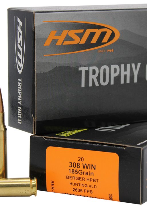 HSM 308185VLD Trophy Gold Extended Range 308 Win 185 gr Berger Hunting VLD Match 20 Per Box/ 25 Case