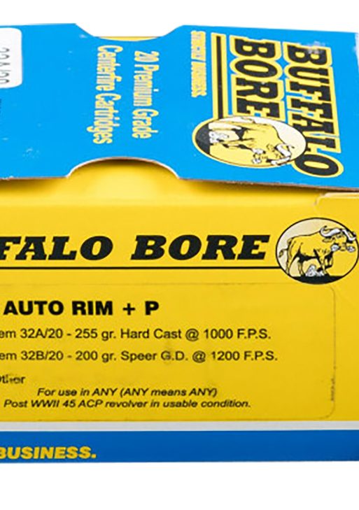 Buffalo Bore Ammunition 32A20 Personal Defense Strictly Business 45Auto Rim +P 255gr Hard Cast Flat Nose 20 Per Box/12 Case