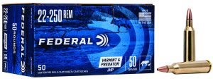 Federal AE2225050VP American Eagle Varmint & Predator 22-250Rem 50gr Jacketed Hollow Point 50 Per Box/5 Case