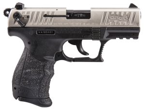 Walther Arms 5120336 P22 *CA Compliant 22 LR 10+1 3.42" Nickel Serrated/Steel Slide, Black Polymer Frame w/Picatinny Rail, Black Interchangeable Backstrap Grips